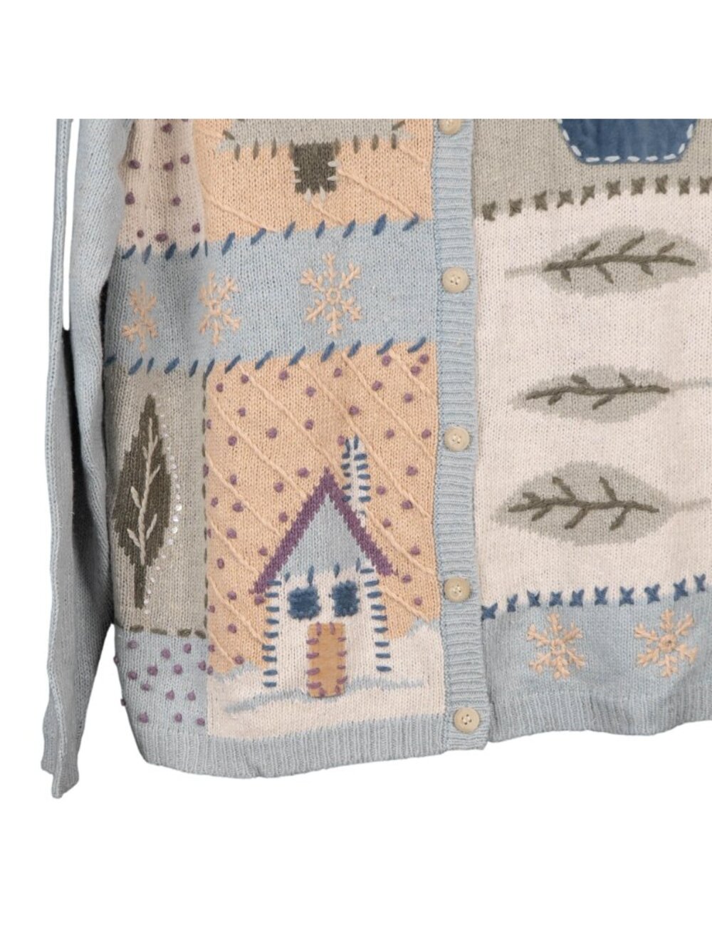 Winter Cardigan Sweater M Womens 90s Momcore Cottagecore Pastels Blue Boho Indie - Picture 4 of 8